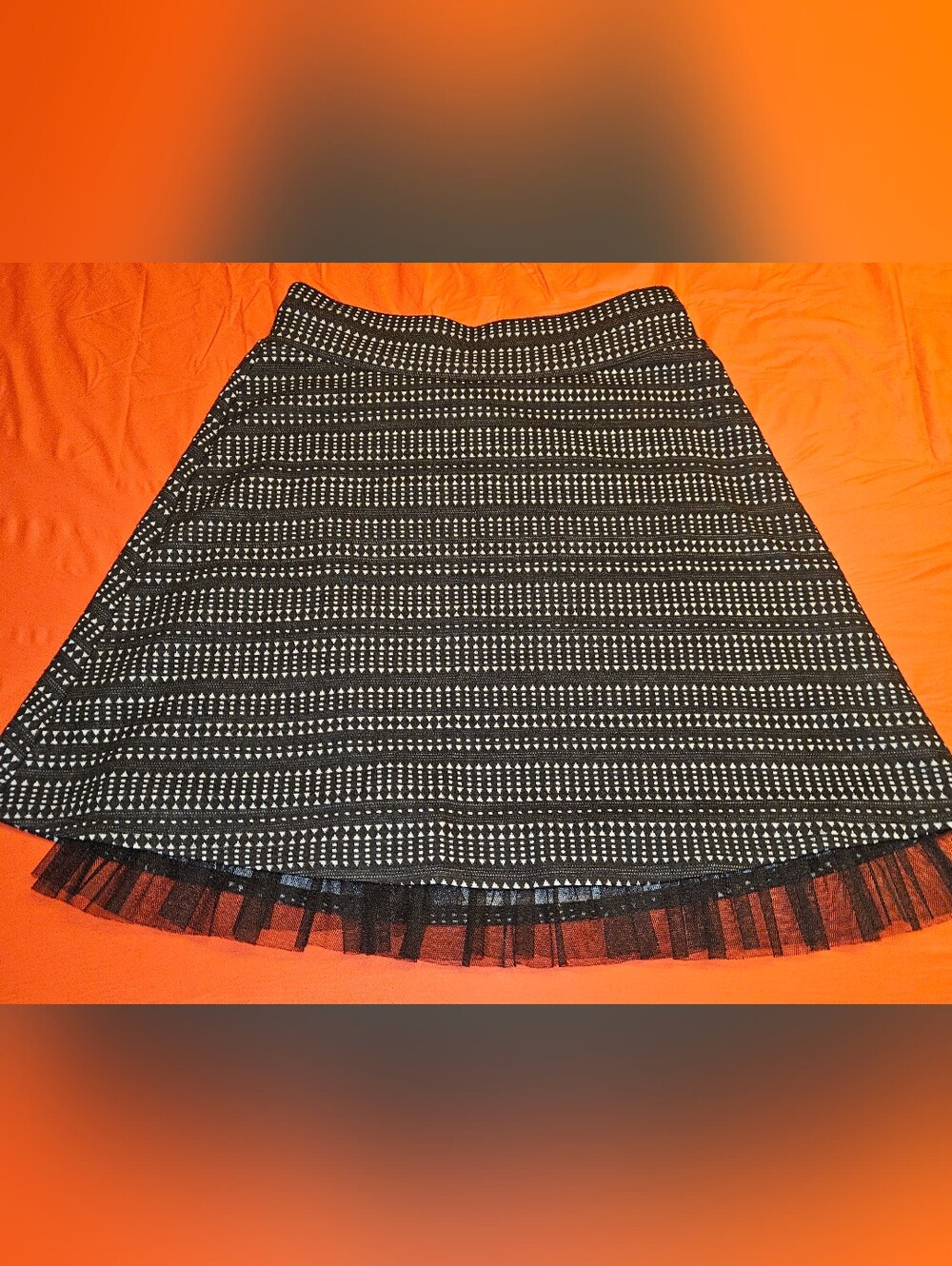 Joey B Navy Blue & White Textured A-Line Skirt with Tulle Trim szL E.U.C.